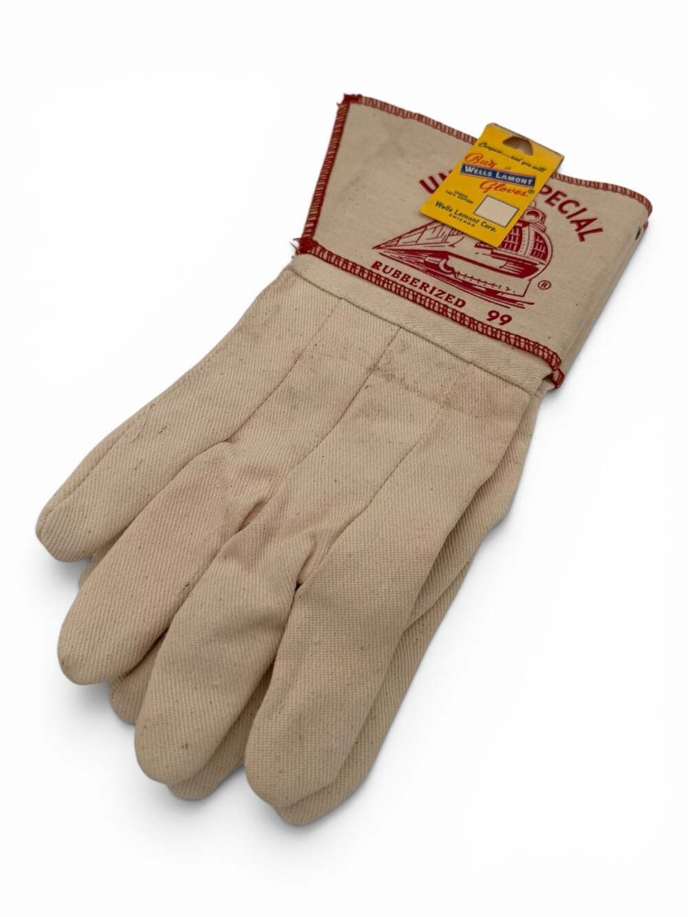 Antique Wells Lamont Union Special 99 Rubberized Cotton Work Gloves - New